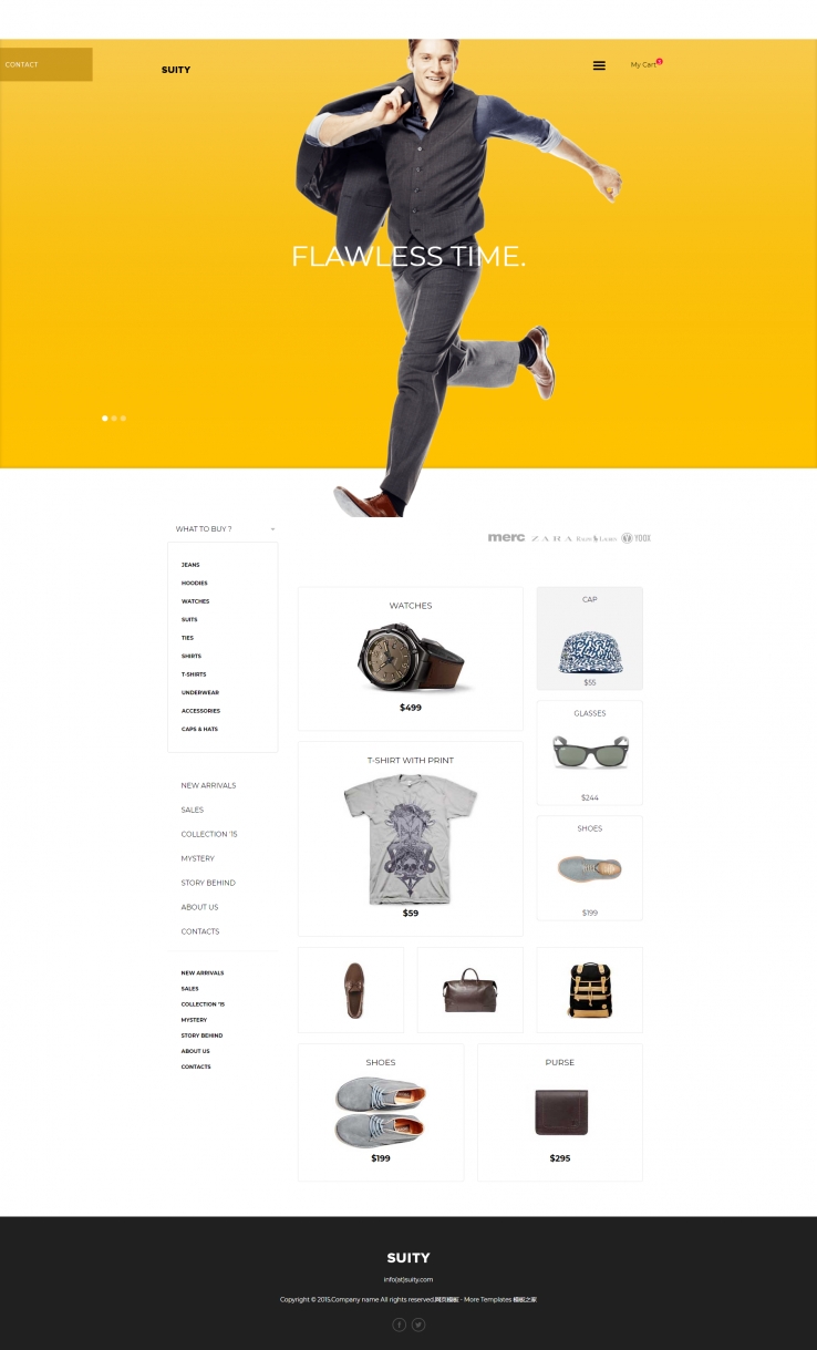 黄色大图的男士奢侈品购物网站模板下载