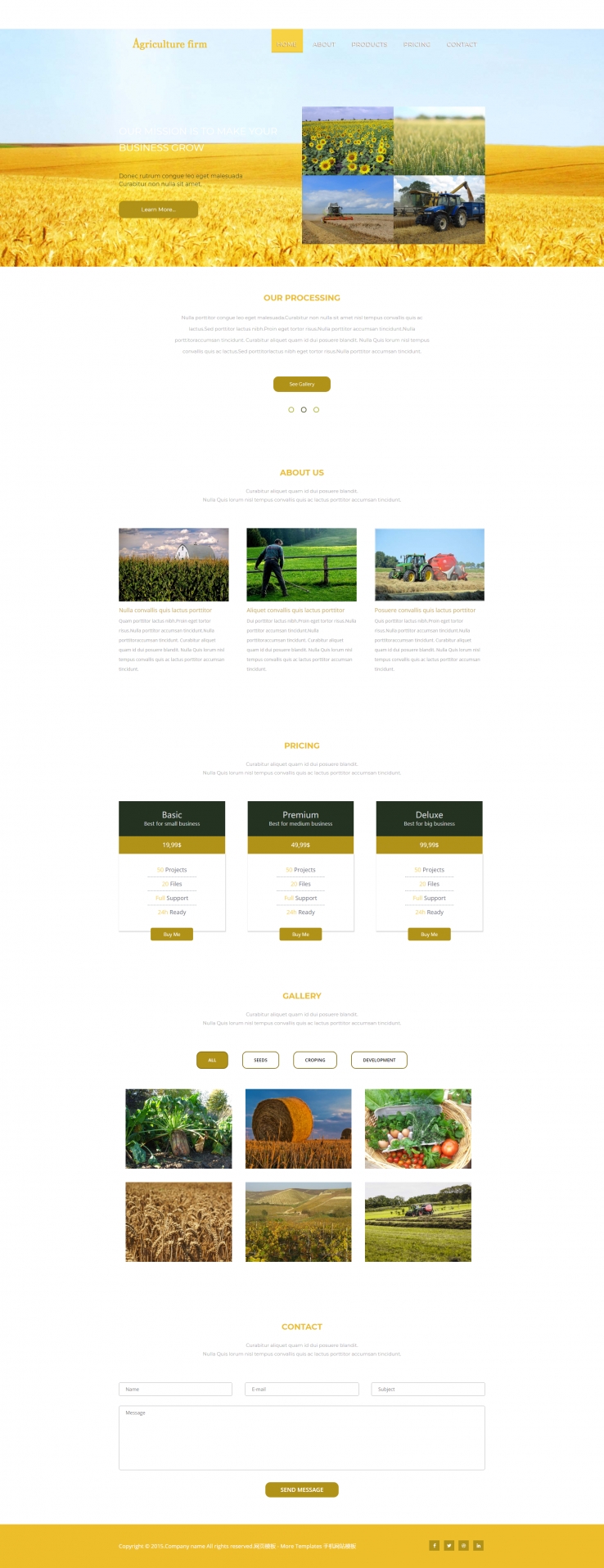 金黄色大气的农业牧场企业网站模板下载