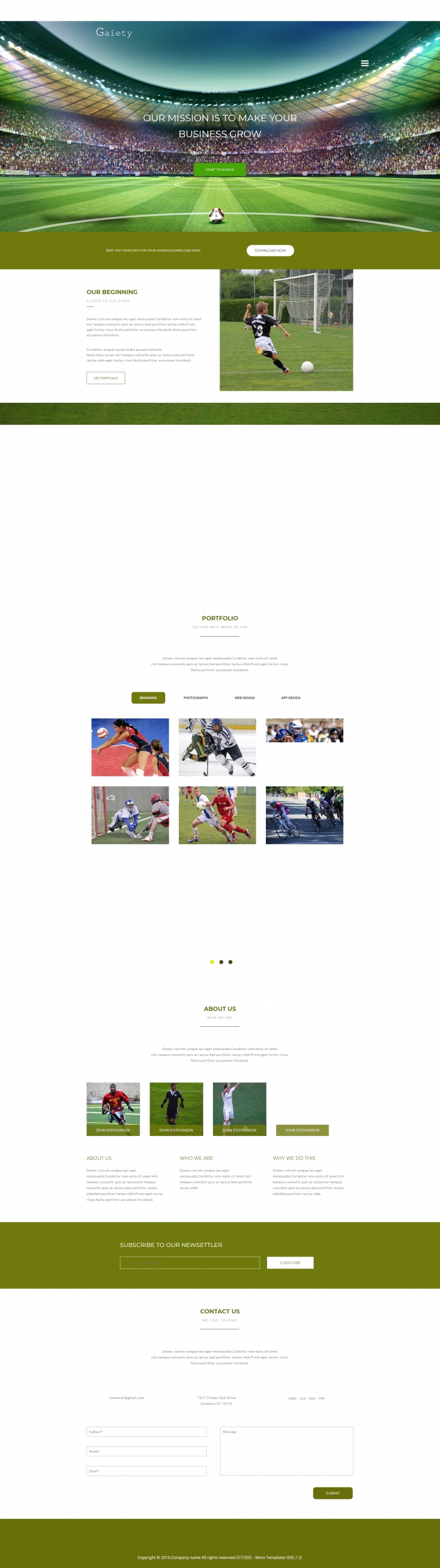 绿色大气的草坪足球竟赛专题网站模板下载