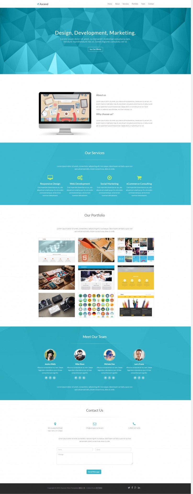 蓝色简单风格的设计作品案例网站模板下载