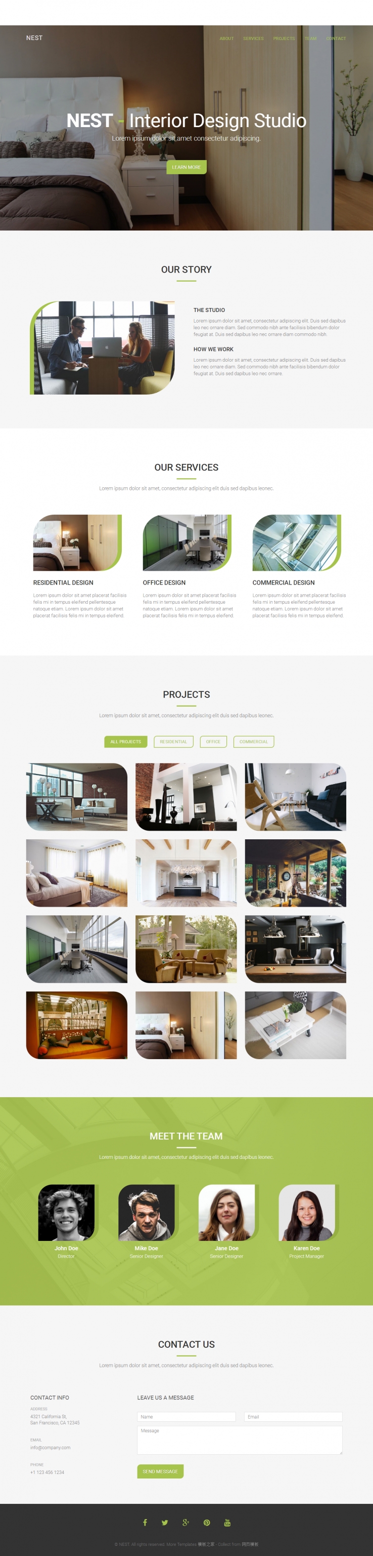 绿色扁平化的家居装修设计企业网站模版下载
