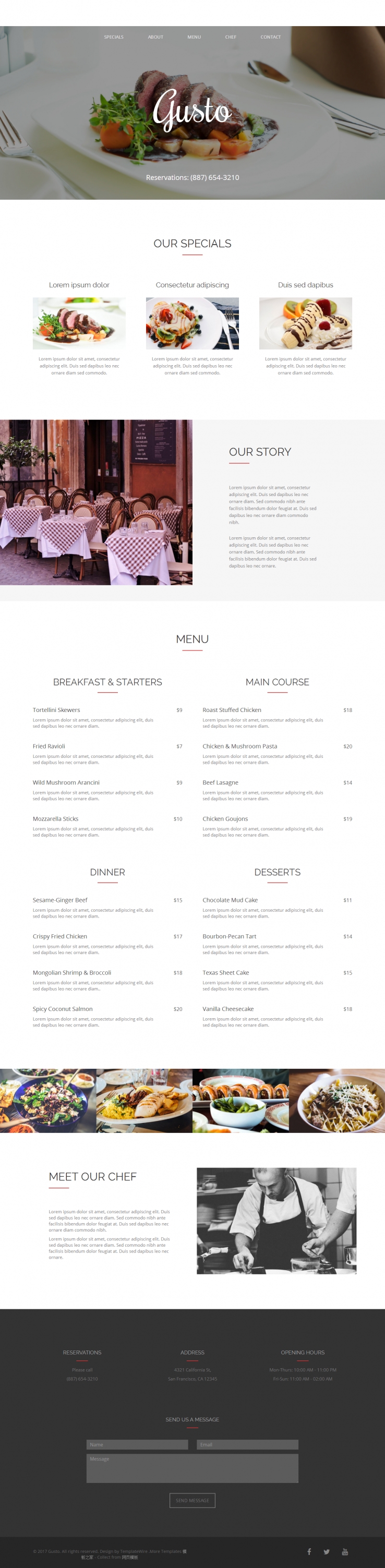 白色简洁清新的法式牛排西餐厅企业网站模板下载