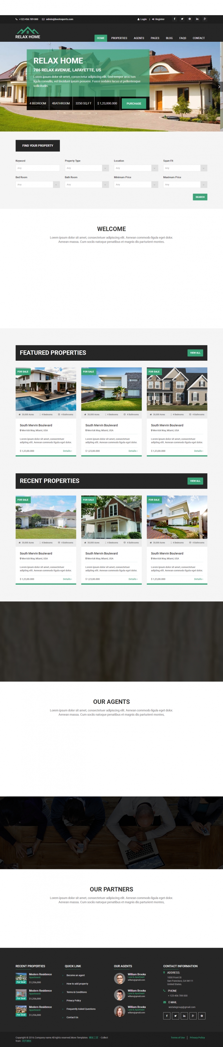 黑绿色清新的别墅房屋出租企业网站模板下载