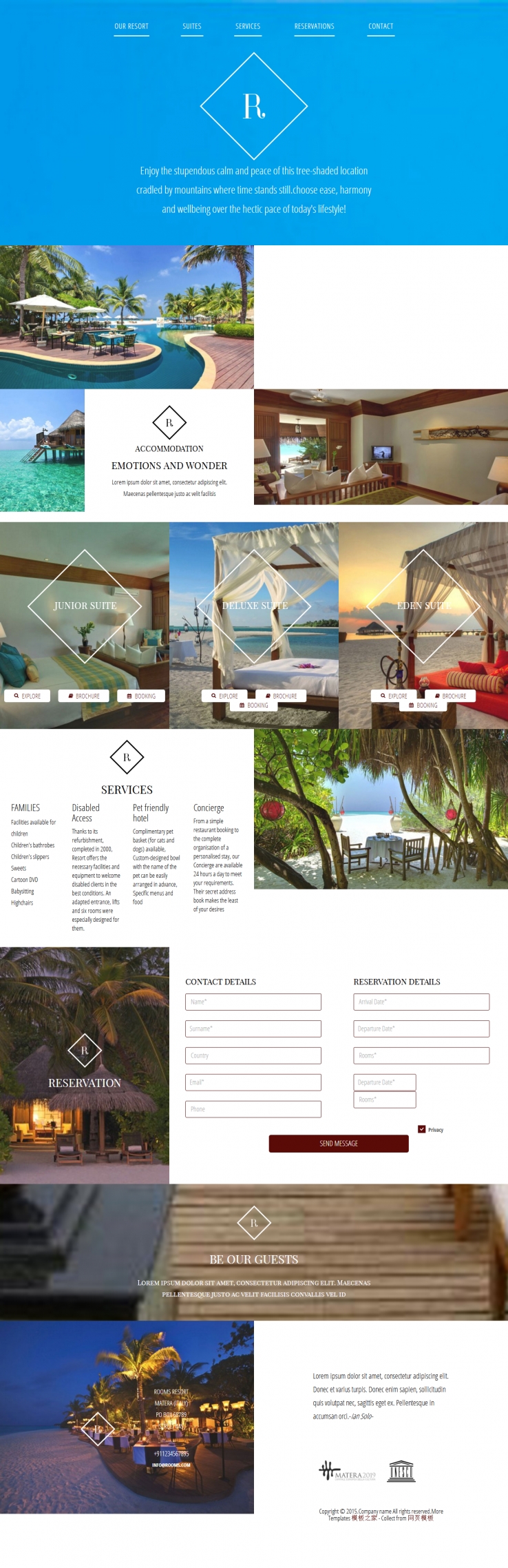 蓝色简洁宽屏的旅游度假酒店企业网站模板下载