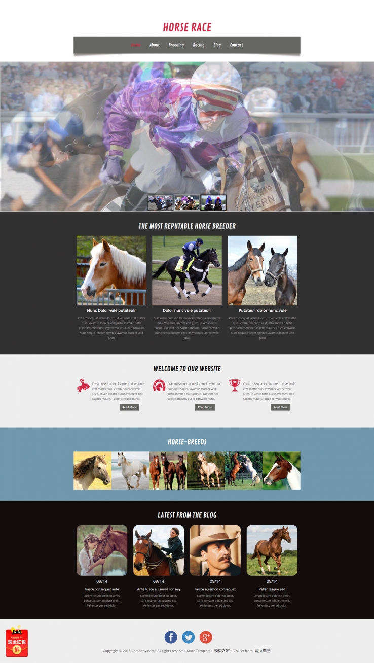 扁平化风格的赛马比赛企业网站模板下载