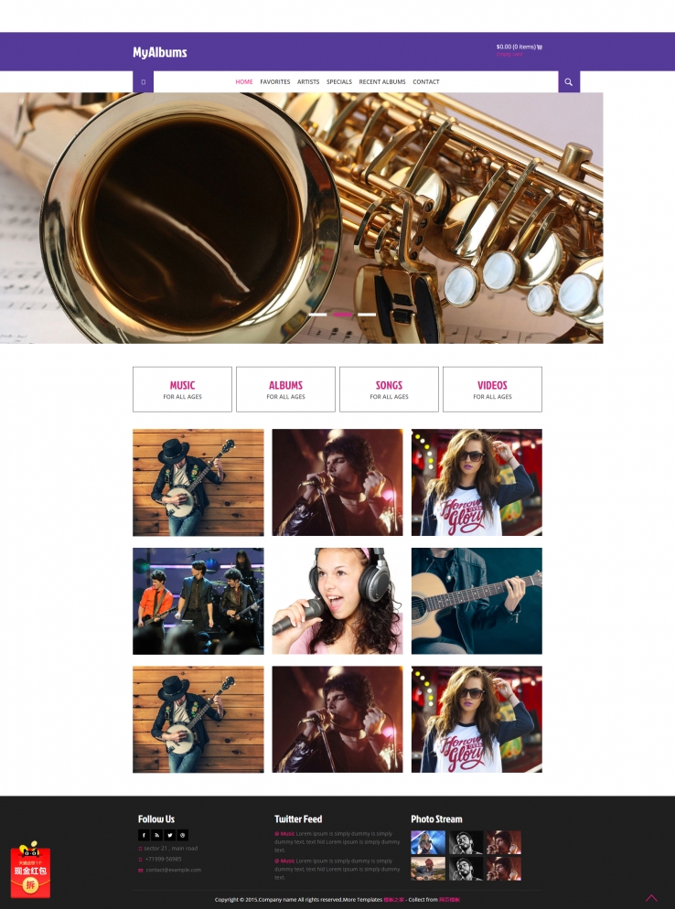 紫色大图的音乐演唱会整站企业网站模板下载