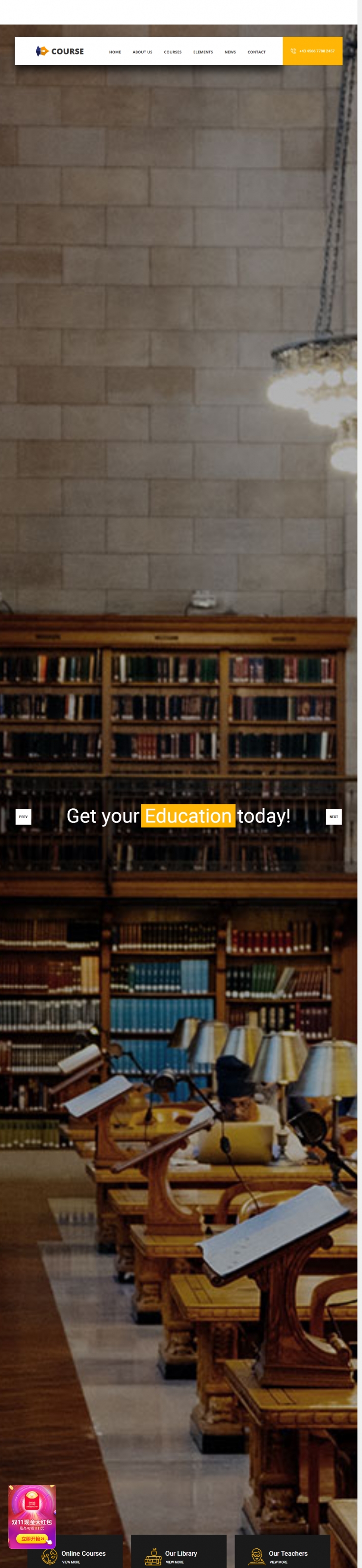 黄色宽屏风的幻灯教育培训企业网站模板下载
