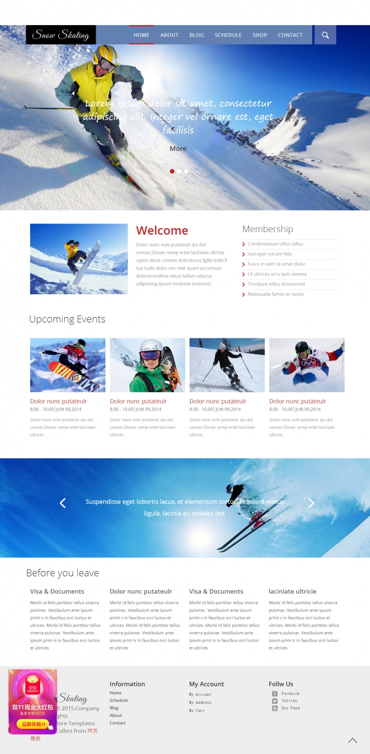 蓝色宽屏化的滑雪竞技比赛企业网站模板下载