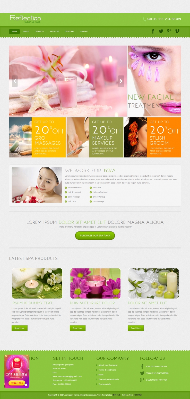 绿色简洁化的女性美容养生企业网站模板下载