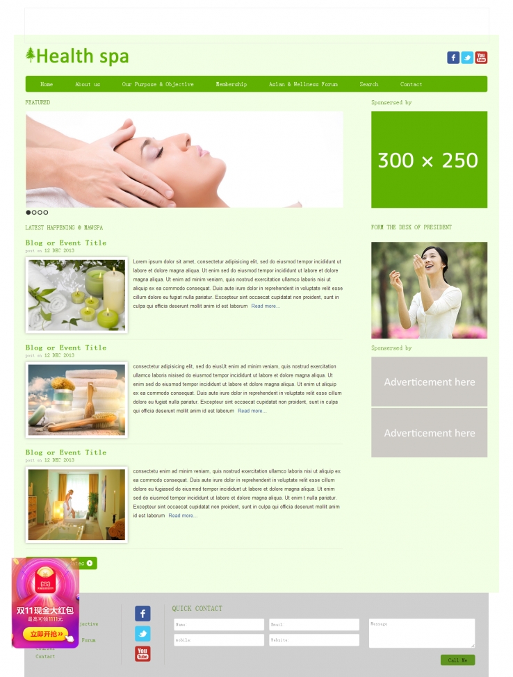 简洁绿色风的健康养生企业网站模板下载