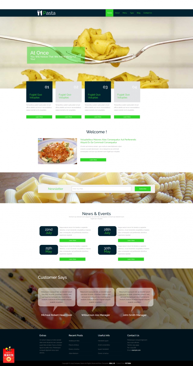 绿色响应式的西餐厅企业网站模板下载