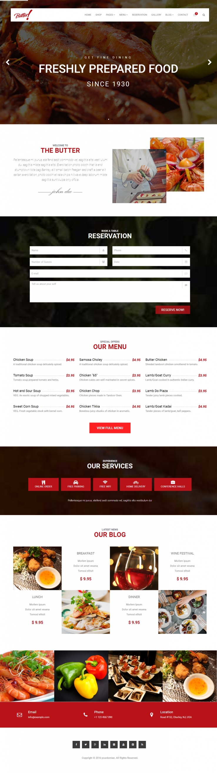 餐饮美食行业红色宽屏网站模板