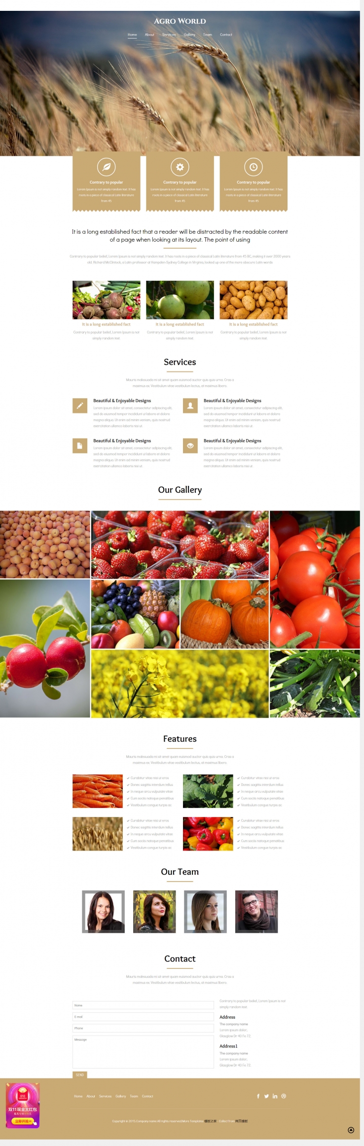 大气精致的农业稻香蔬菜农产品网站模板下载