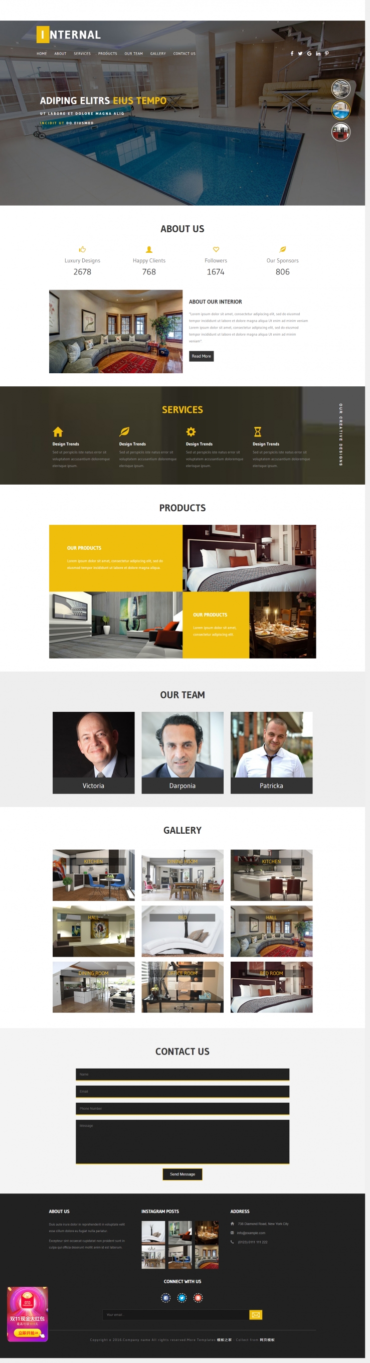黄色宽屏风格的家装设计公司企业网站模板下载