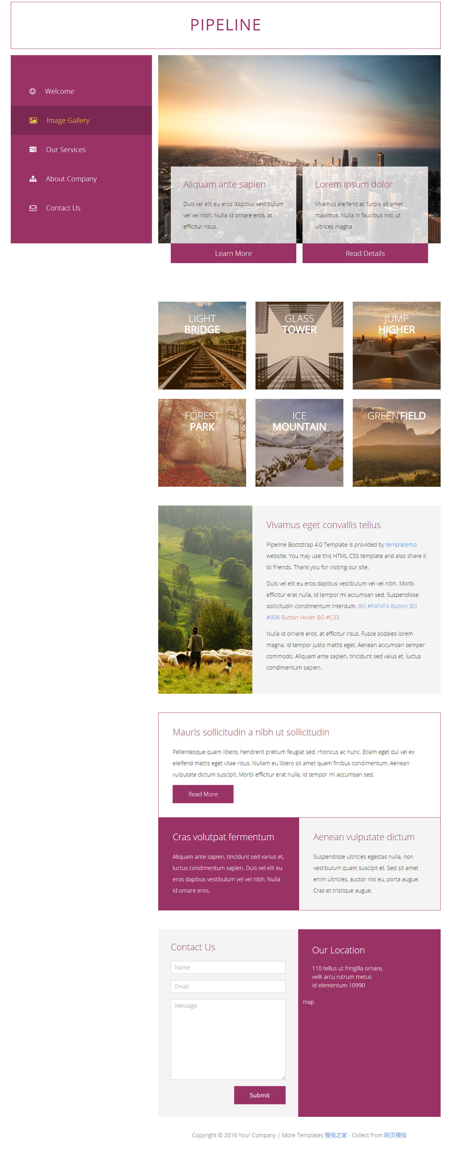 紫红色图片的相册作品展示网站模板下载