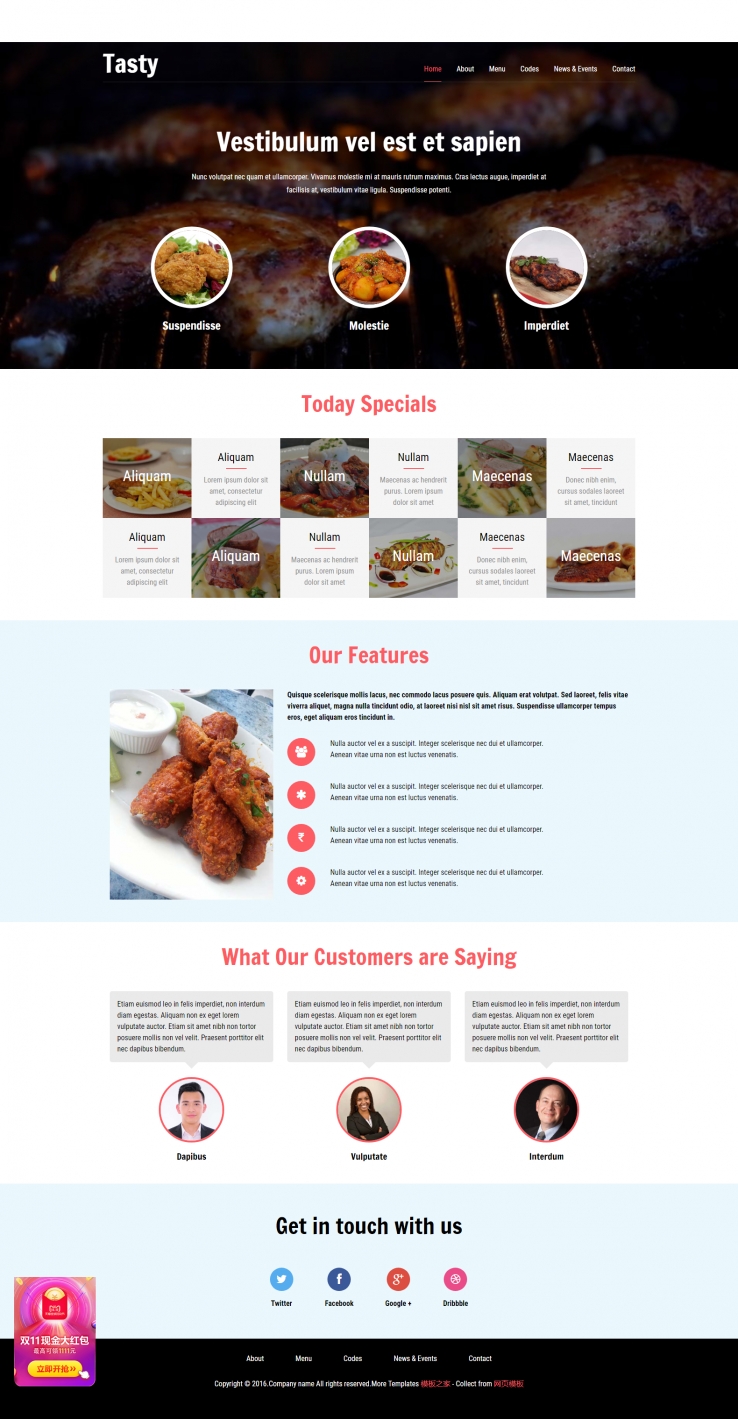黑色扁平化的油炸食品快餐企业网站模板下载