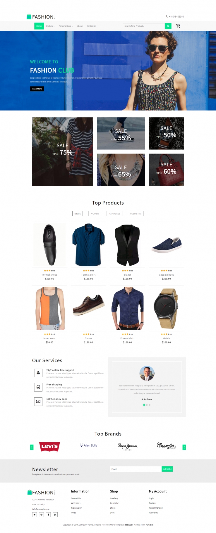 绿色简洁风格的服装商城企业网站模板下载