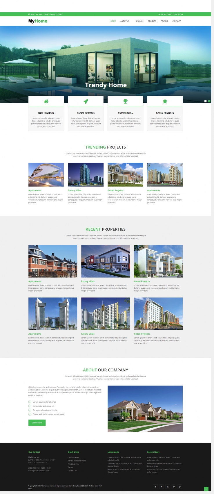 绿色清新风格的房地产开发商网站模板下载