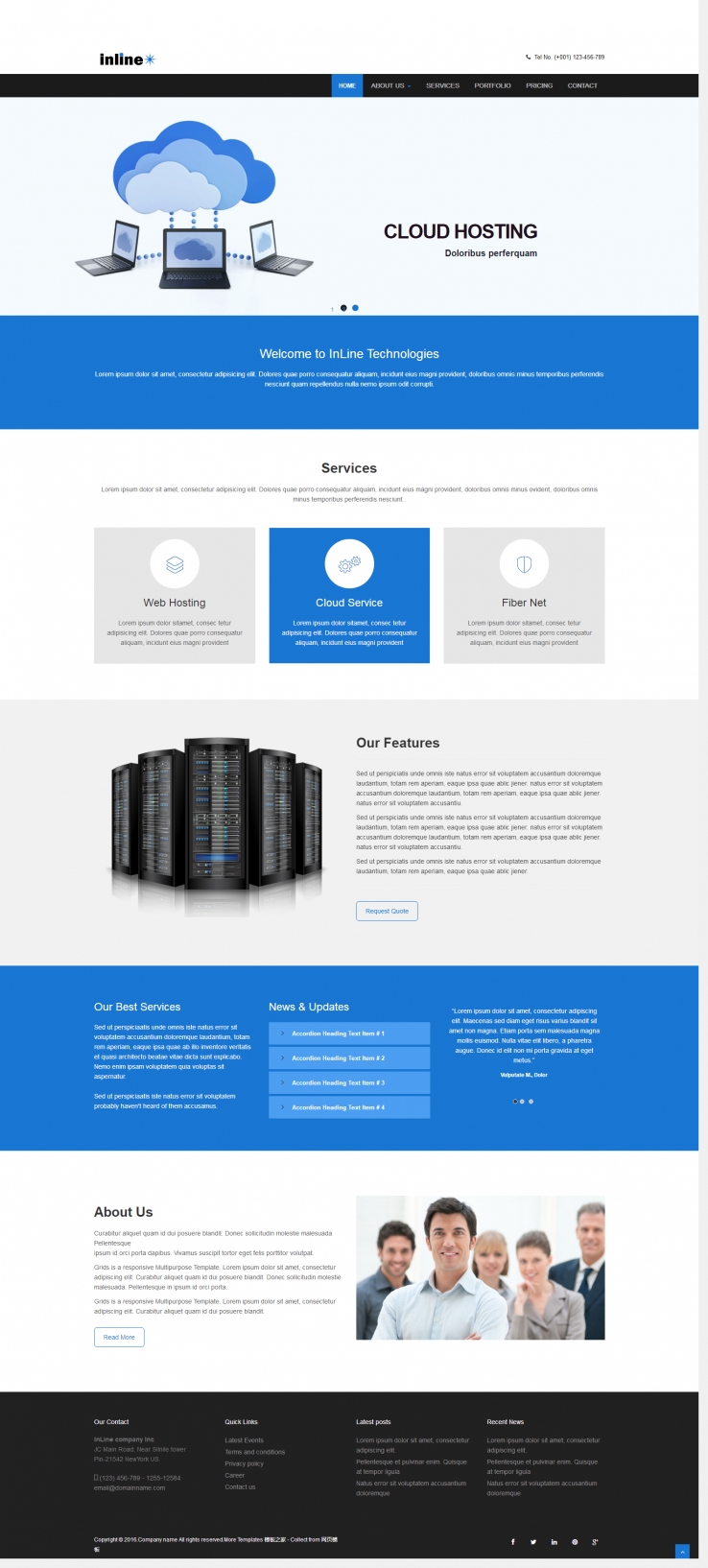 简洁黑色风格的云服务器企业网站模板下载