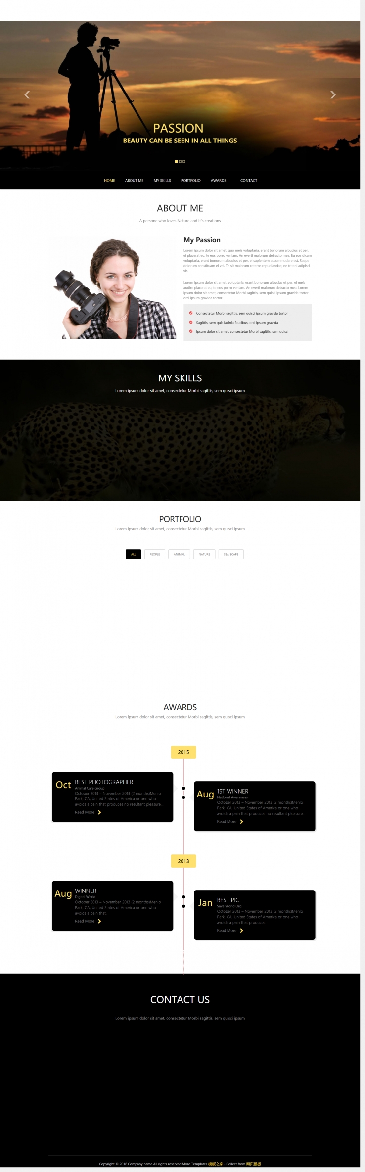 宽屏黑色风格的摄影爱好者展览门户网站模板下载