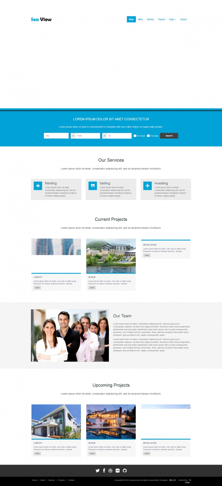 蓝色大气风格的建筑设计公司企业网站模板下载