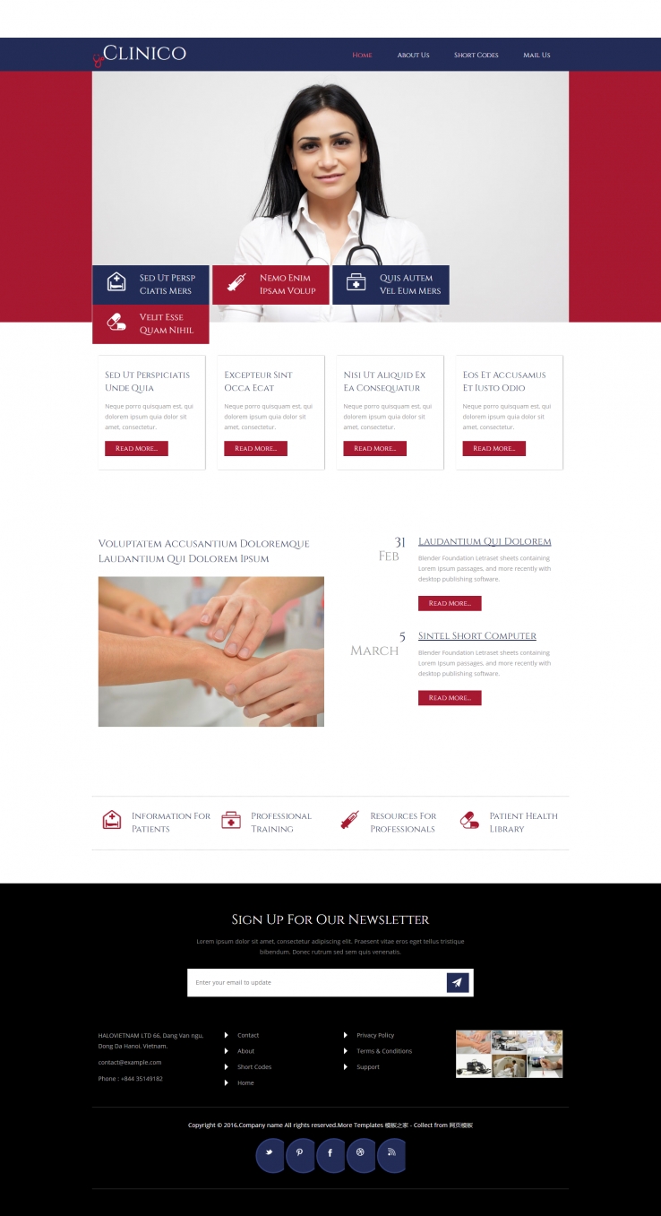 简洁红色风格的牙医医院企业网站模板下载