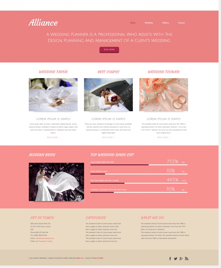 简洁粉红色的婚礼策划公司网站模板下载