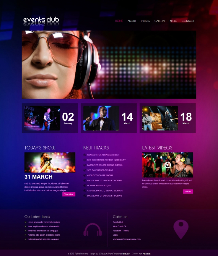 紫粉色炫酷风格的MusicClub演出票务模板下载