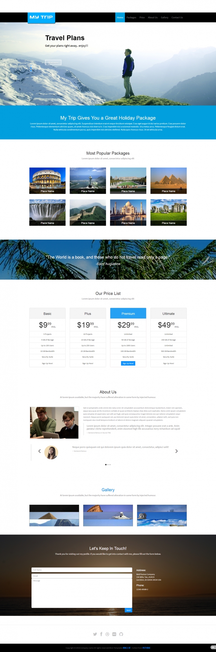 简洁蓝色风格的境外游企业网站模板下载
