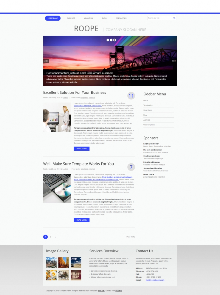 蓝色简洁风格的外贸行业企业网站模板