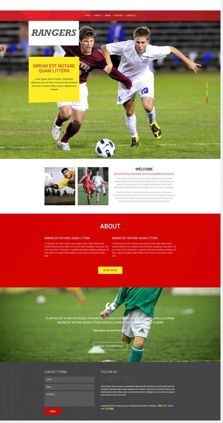 简洁风格的学校足球运动体育专题网站模板下载