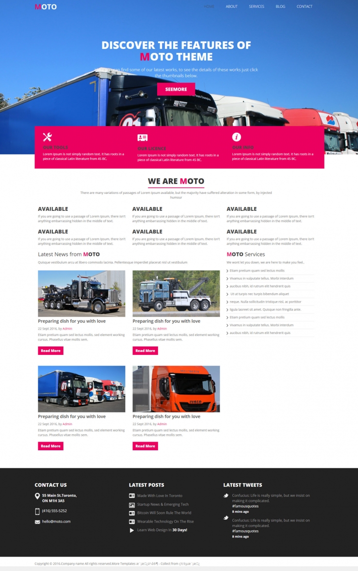 天蓝色简洁的卡车货运运输公司企业网站模板下载
