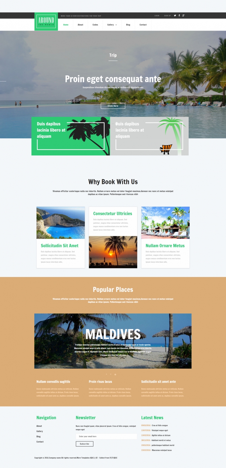 简洁精美的沙滩海岛旅行景点企业网站模板下载