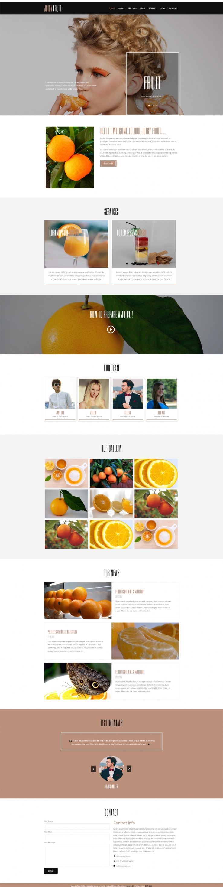 黑色漂亮的水果果汁网店网站模板下载