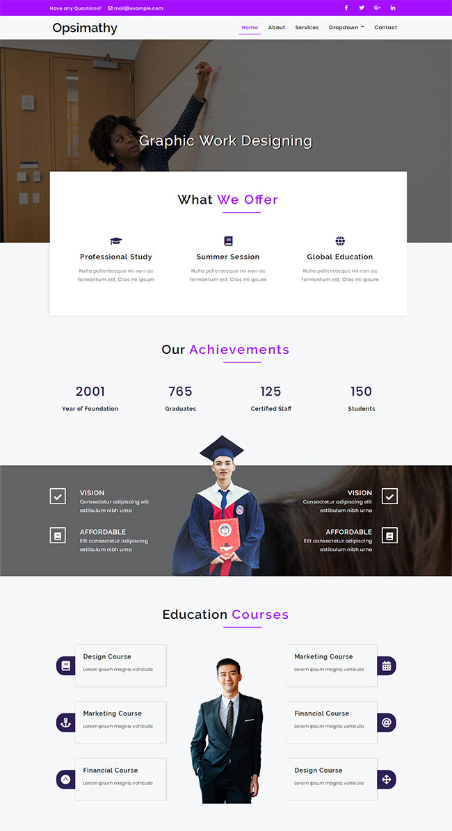 紫色大气的教育培训企业网站模板下载