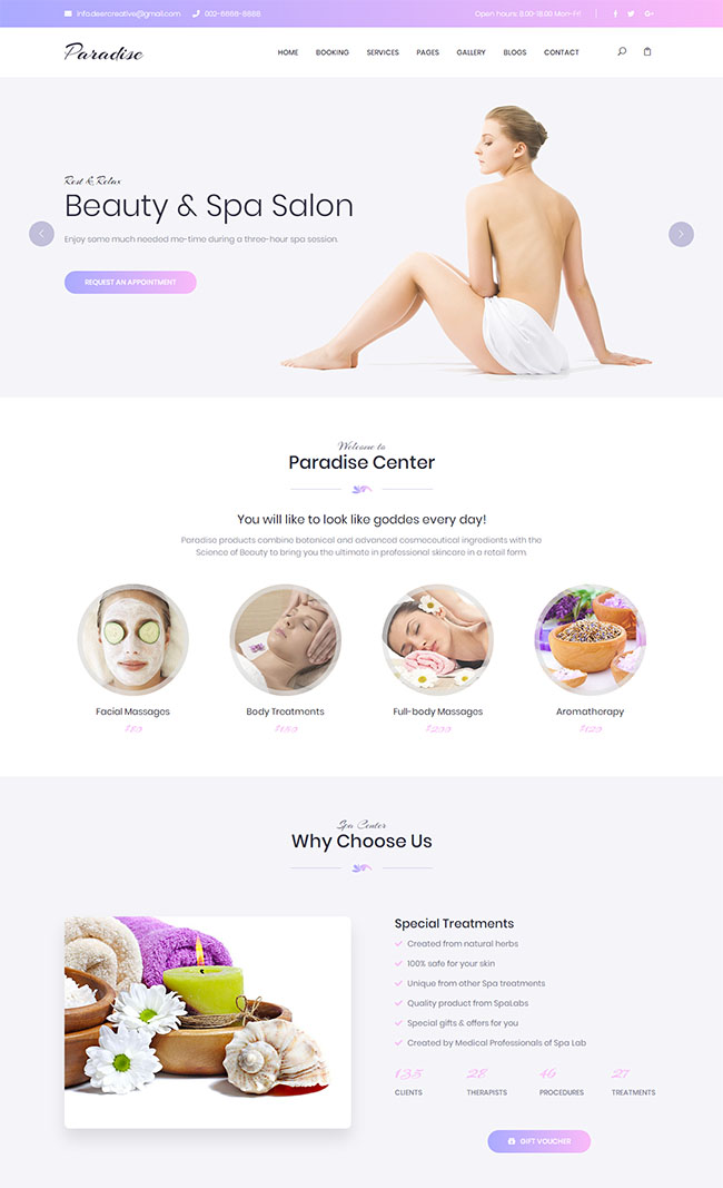 紫色清新风的女性美容网站模板下载