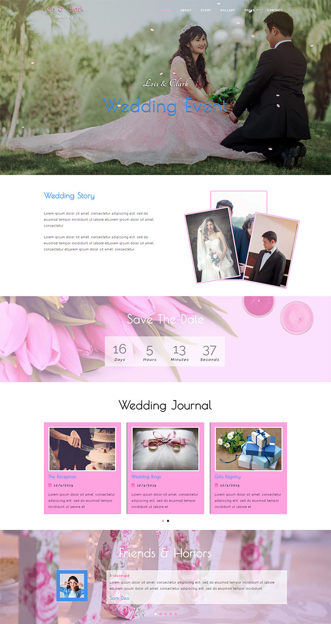 粉色精美可爱的婚礼策划企业官网模板下载