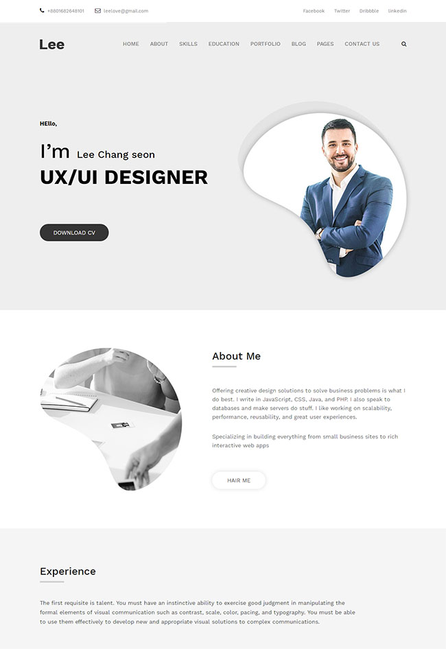 灰色简洁风格的设计师个人网站模板
