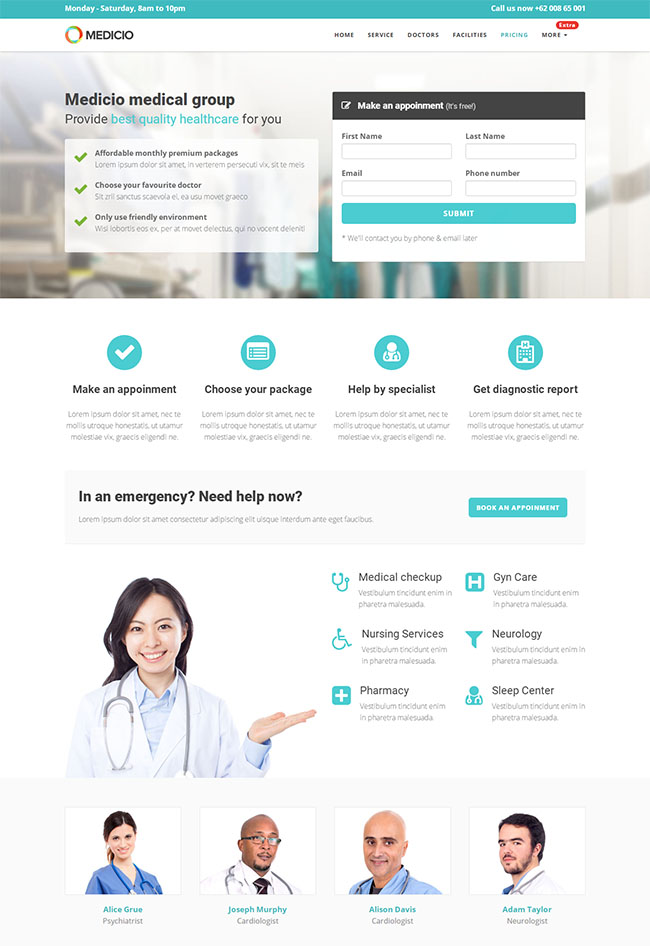 白色扁平化风格的医疗管理企业网站模板