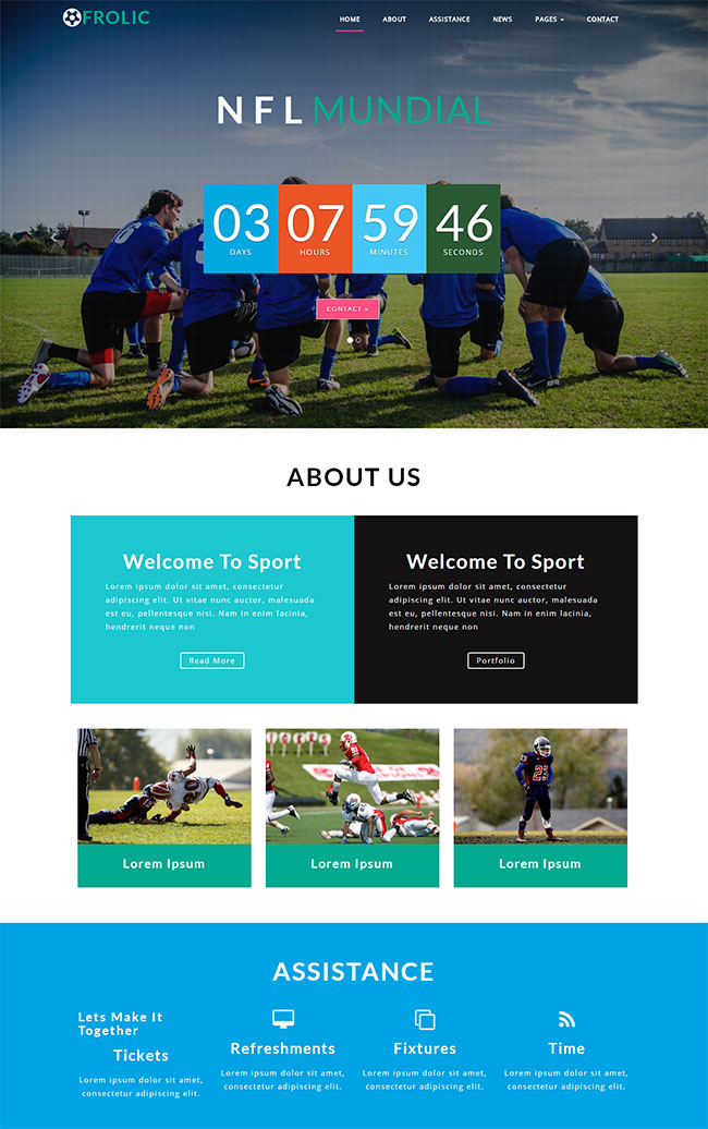 简洁大气风的橄榄球体育运动网页模板下载