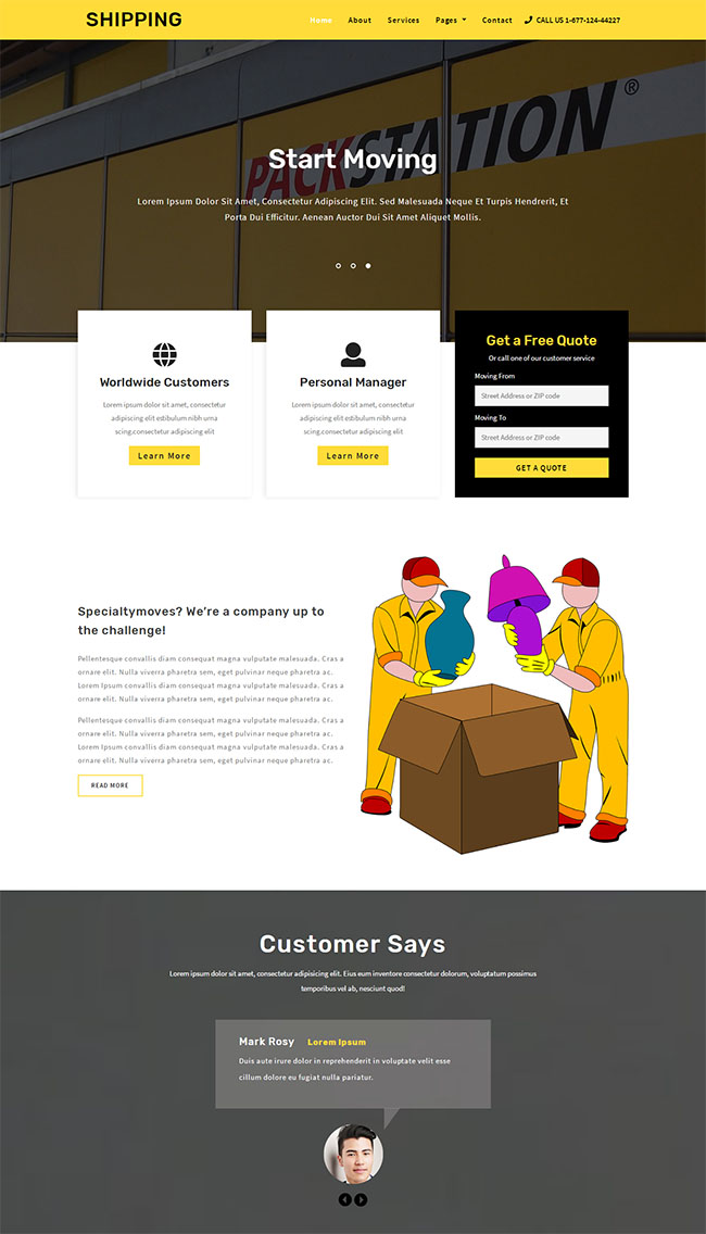 黄色简洁风格的国际货代企业网站模板