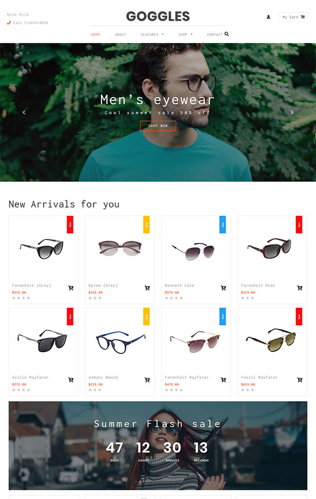 简洁精致风的网上配眼镜商城网站模板下载