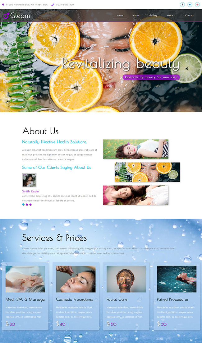 紫色大气风格的柠檬美容产品企业网站模板