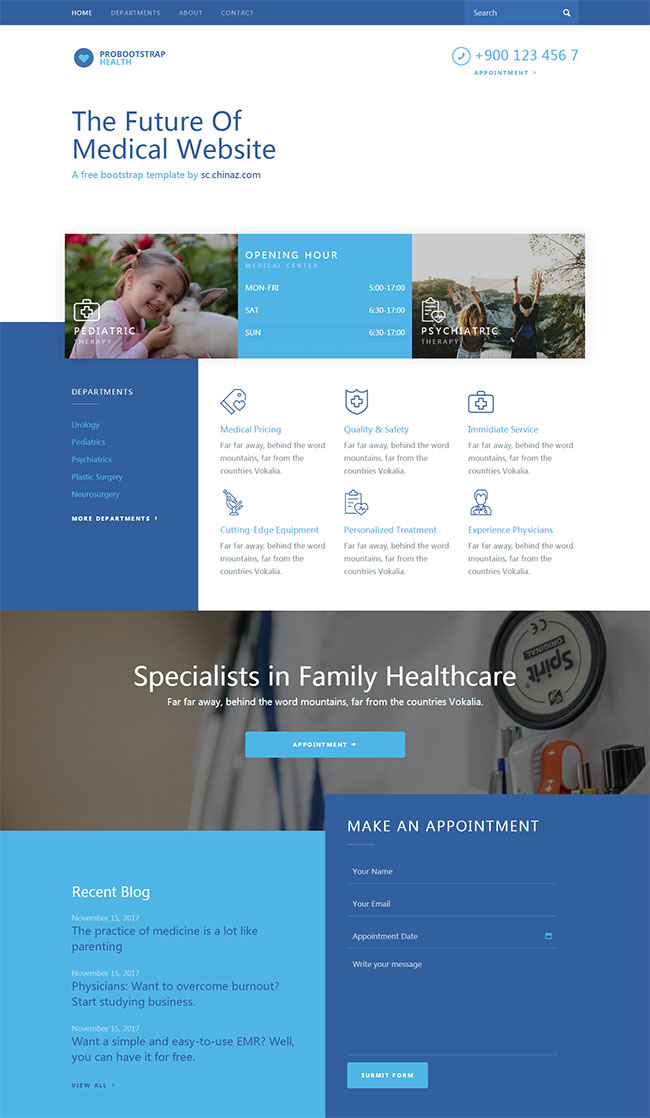 简洁蓝色风格的医疗平台模板下载