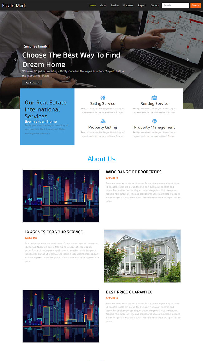 黑色宽屏风格的公寓投资企业网站模板