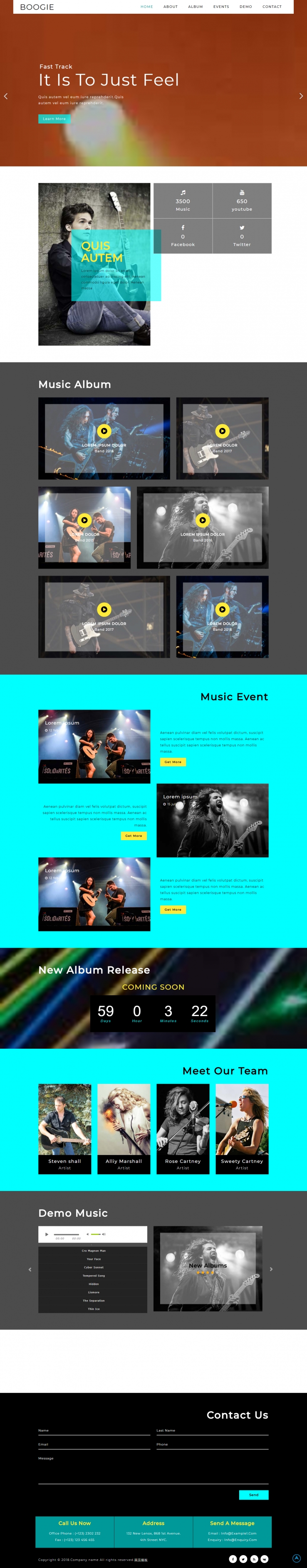 白色宽屏风格的演唱会网站模板下载