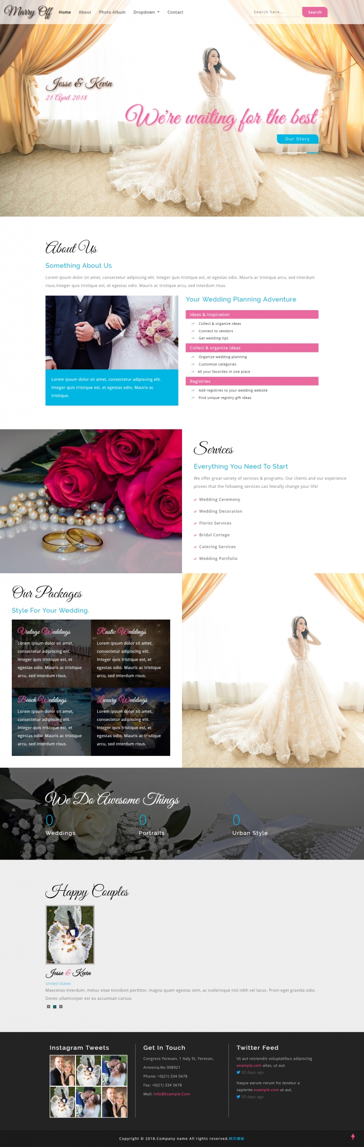 白色大气风格的婚礼网站模板下载