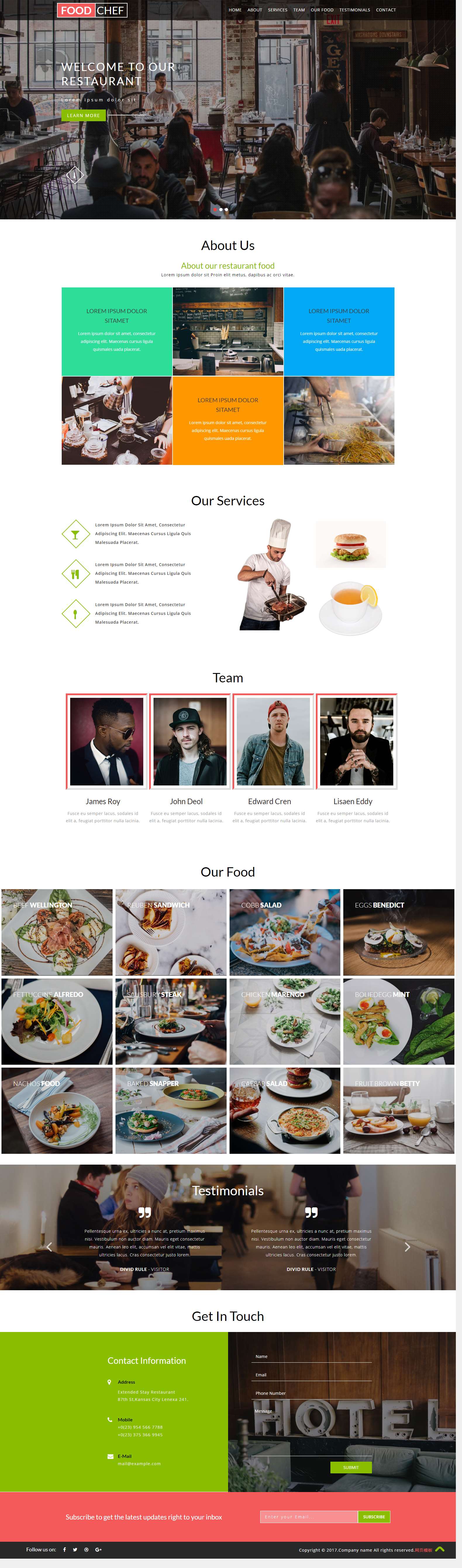 黑色大气风格的美食类网站模板下载