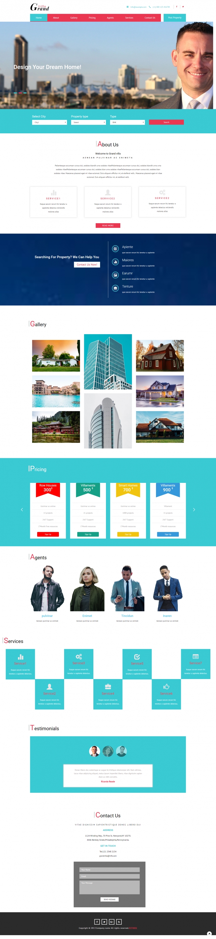 蓝色简洁风格的房地产商业大亨网站模板