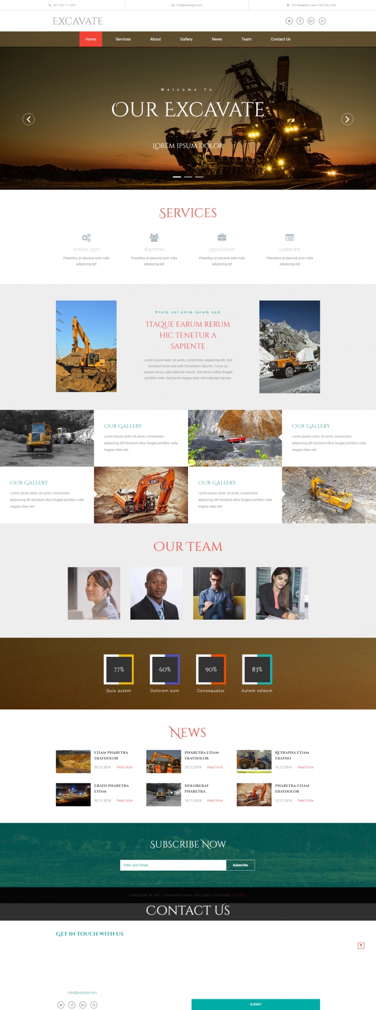 红色宽屏风格的挖掘机汽修企业网站模板